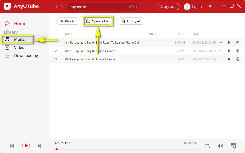 AnyUTube audio file location