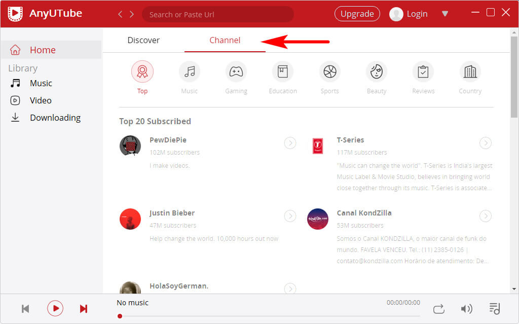 YouTube channel on AnyUTube