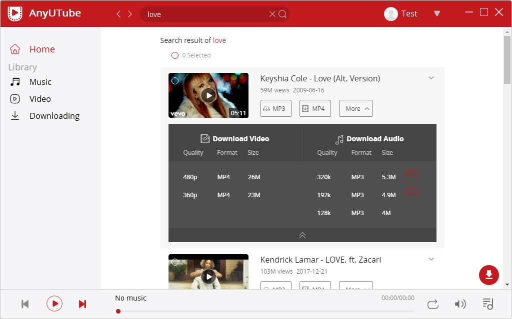 Download with keywords on AnyUTube