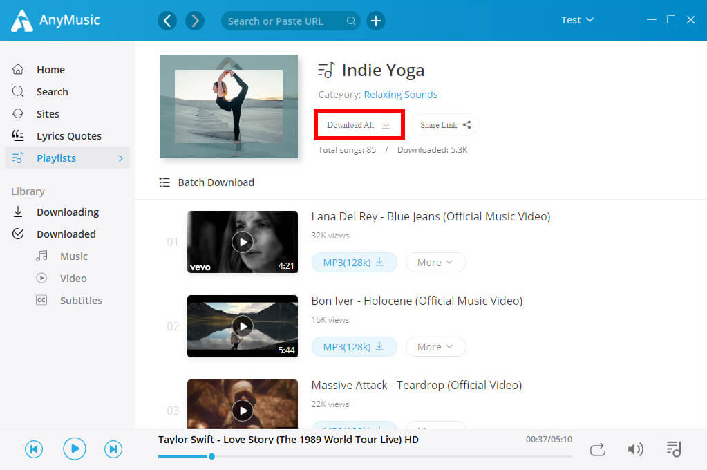 Download all music of the playlist