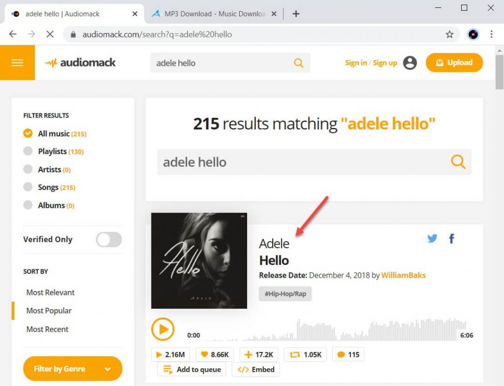 Cerca musica su Audiomack
